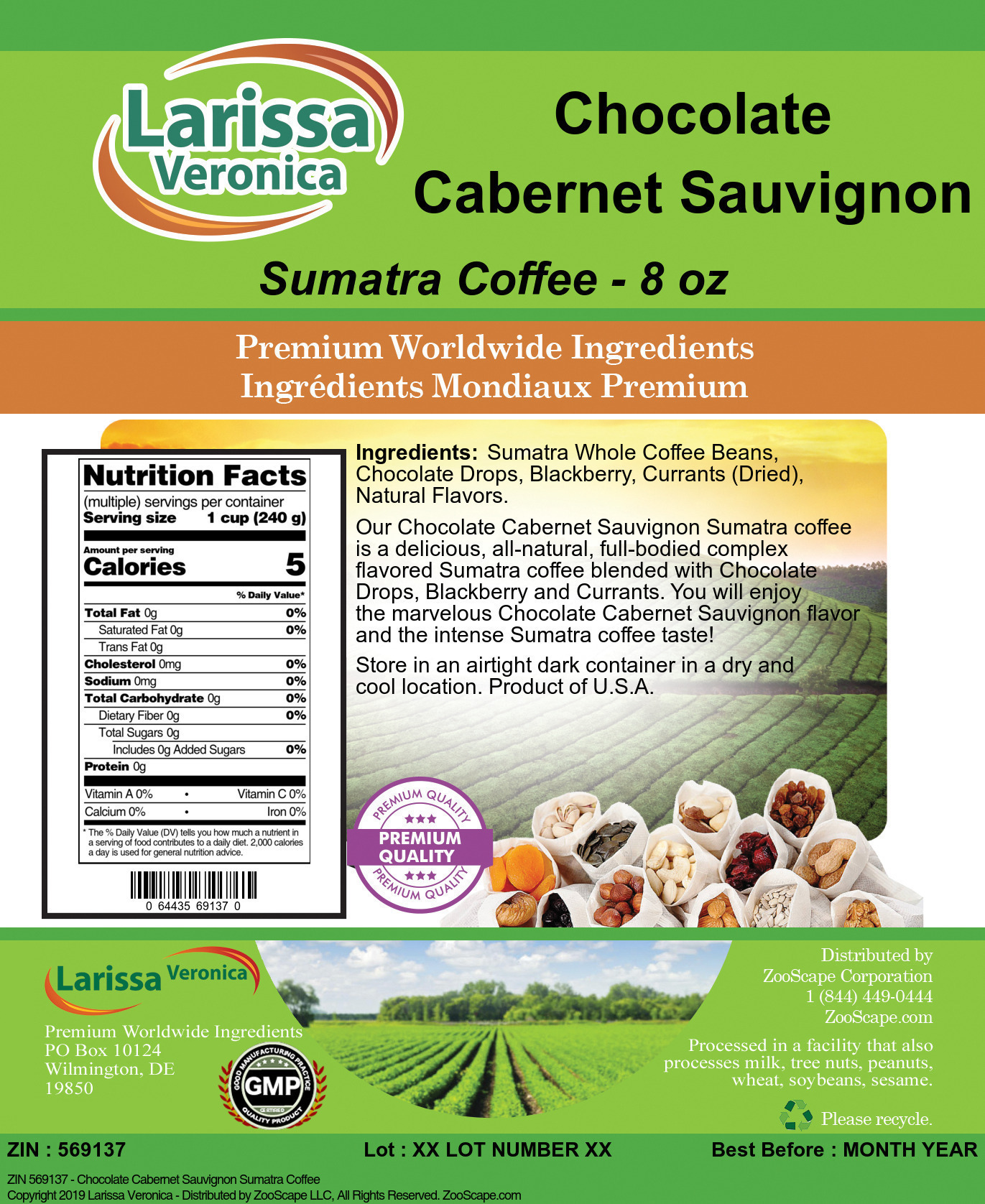 Chocolate Cabernet Sauvignon Sumatra Coffee - Label
