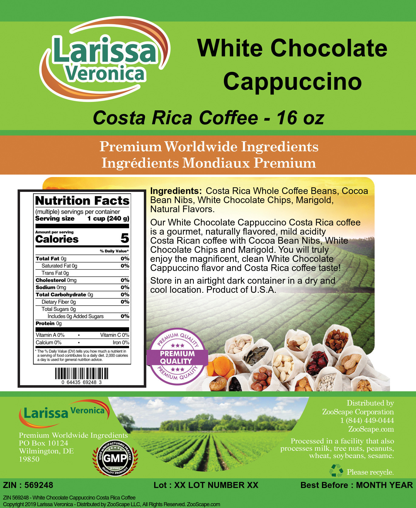 White Chocolate Cappuccino Costa Rica Coffee - Label