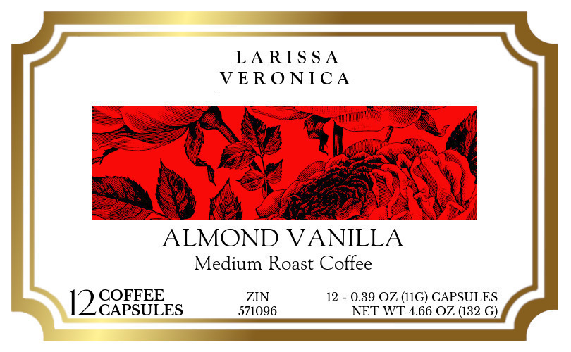 Almond Vanilla Medium Roast Coffee <BR>(Single Serve K-Cup Pods) - Label
