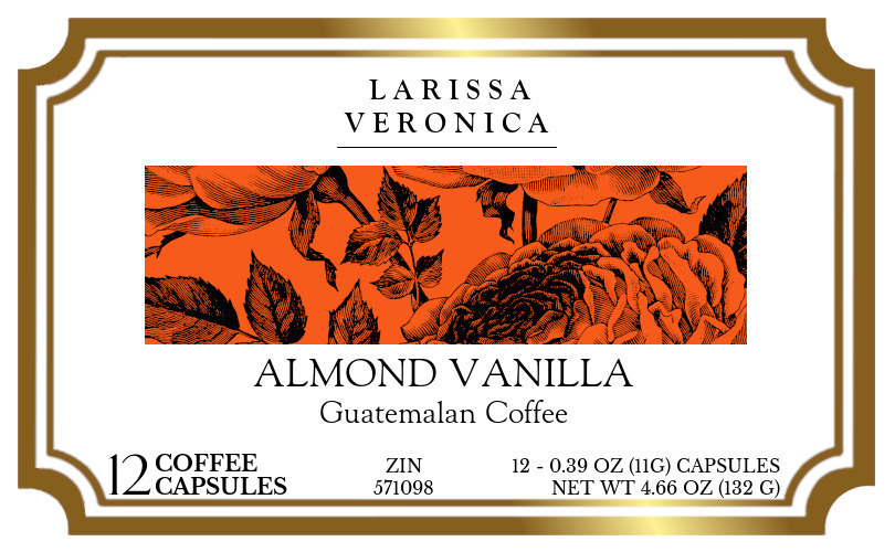 Almond Vanilla Guatemalan Coffee <BR>(Single Serve K-Cup Pods) - Label