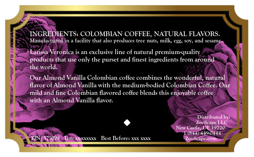 Almond Vanilla Colombian Coffee <BR>(Single Serve K-Cup Pods)