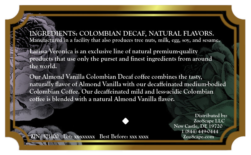 Almond Vanilla Colombian Decaf Coffee <BR>(Single Serve K-Cup Pods)