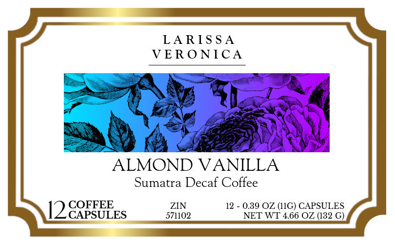 Almond Vanilla Sumatra Decaf Coffee <BR>(Single Serve K-Cup Pods) - Label