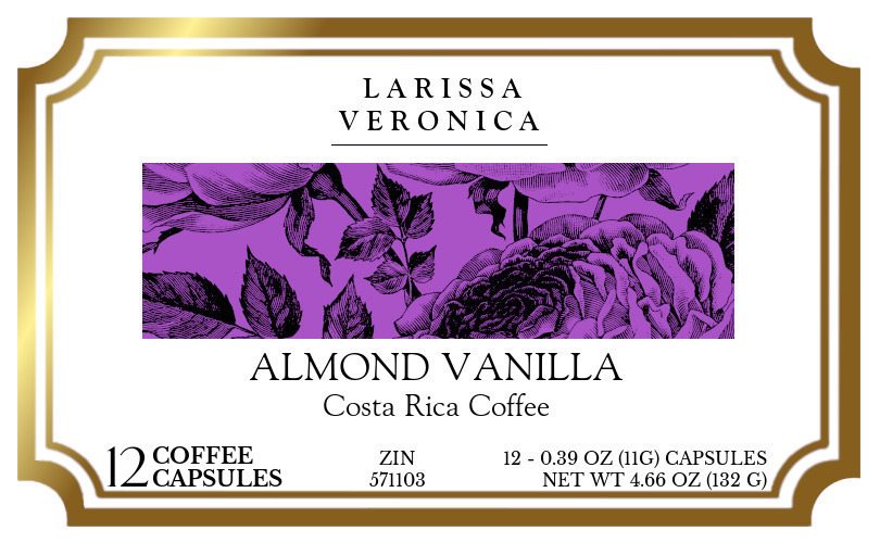 Almond Vanilla Costa Rica Coffee <BR>(Single Serve K-Cup Pods) - Label