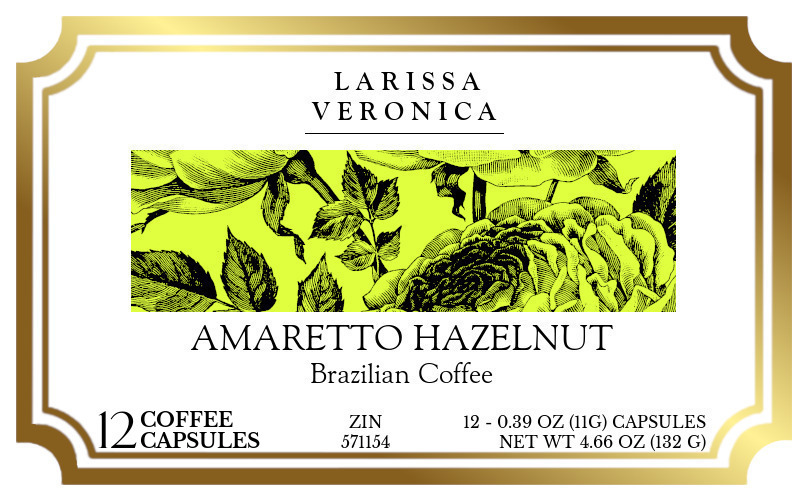 Amaretto Hazelnut Brazilian Coffee <BR>(Single Serve K-Cup Pods) - Label