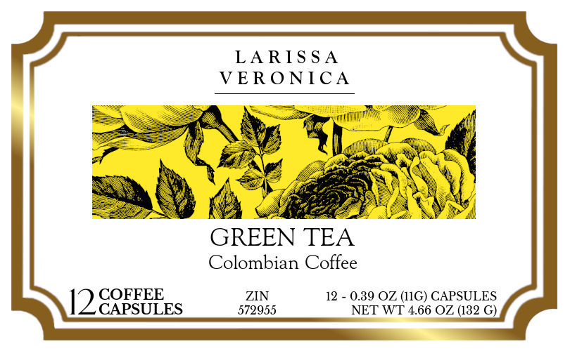Green Tea Colombian Coffee <BR>(Single Serve K-Cup Pods) - Label