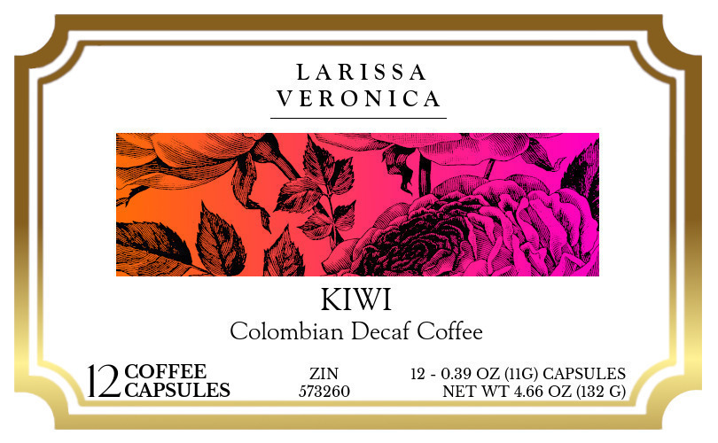Kiwi Colombian Decaf Coffee <BR>(Single Serve K-Cup Pods) - Label