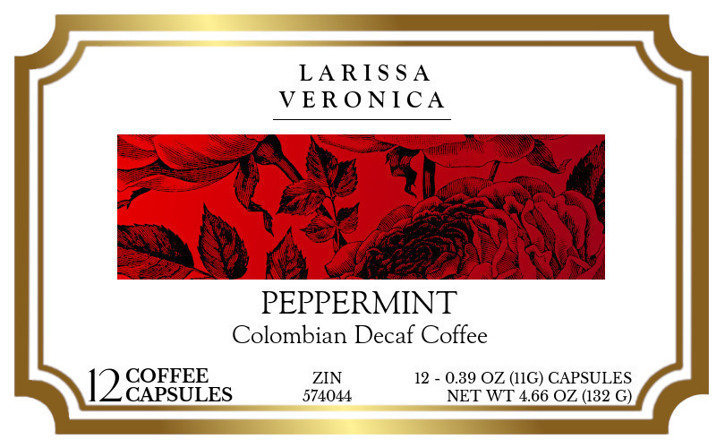 Peppermint Colombian Decaf Coffee <BR>(Single Serve K-Cup Pods) - Label