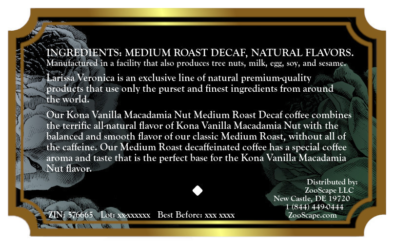 Kona Vanilla Macadamia Nut Medium Roast Decaf Coffee <BR>(Single Serve K-Cup Pods)