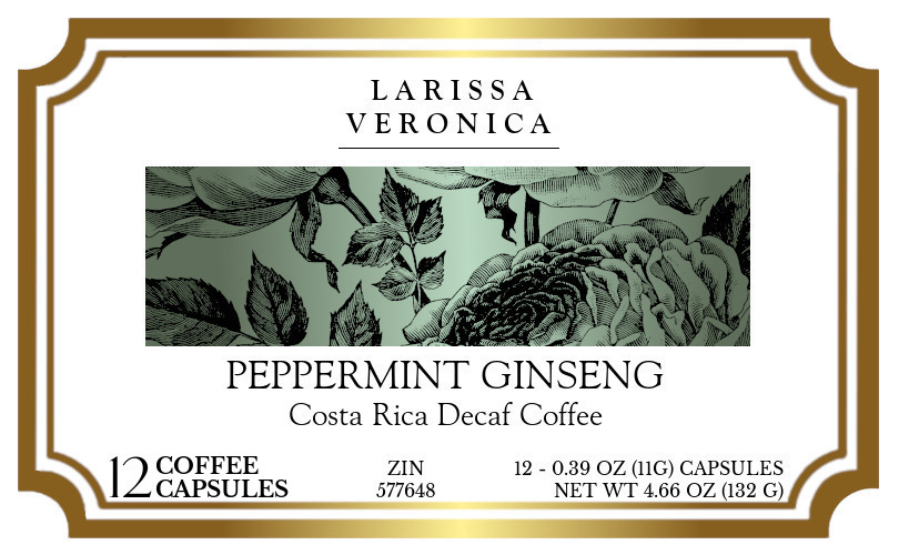 Peppermint Ginseng Costa Rica Decaf Coffee <BR>(Single Serve K-Cup Pods) - Label