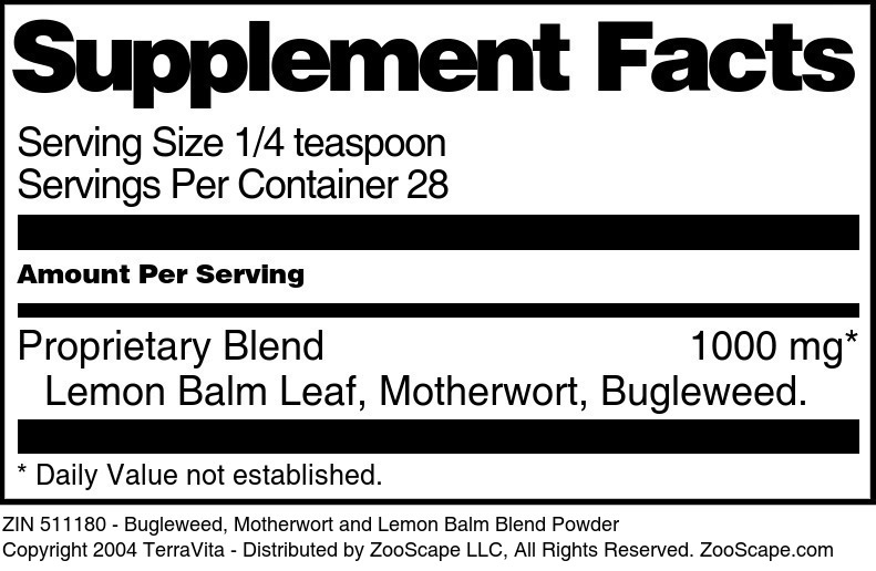 Bugleweed, Motherwort and Lemon Balm Blend Powder - Supplement / Nutrition Facts
