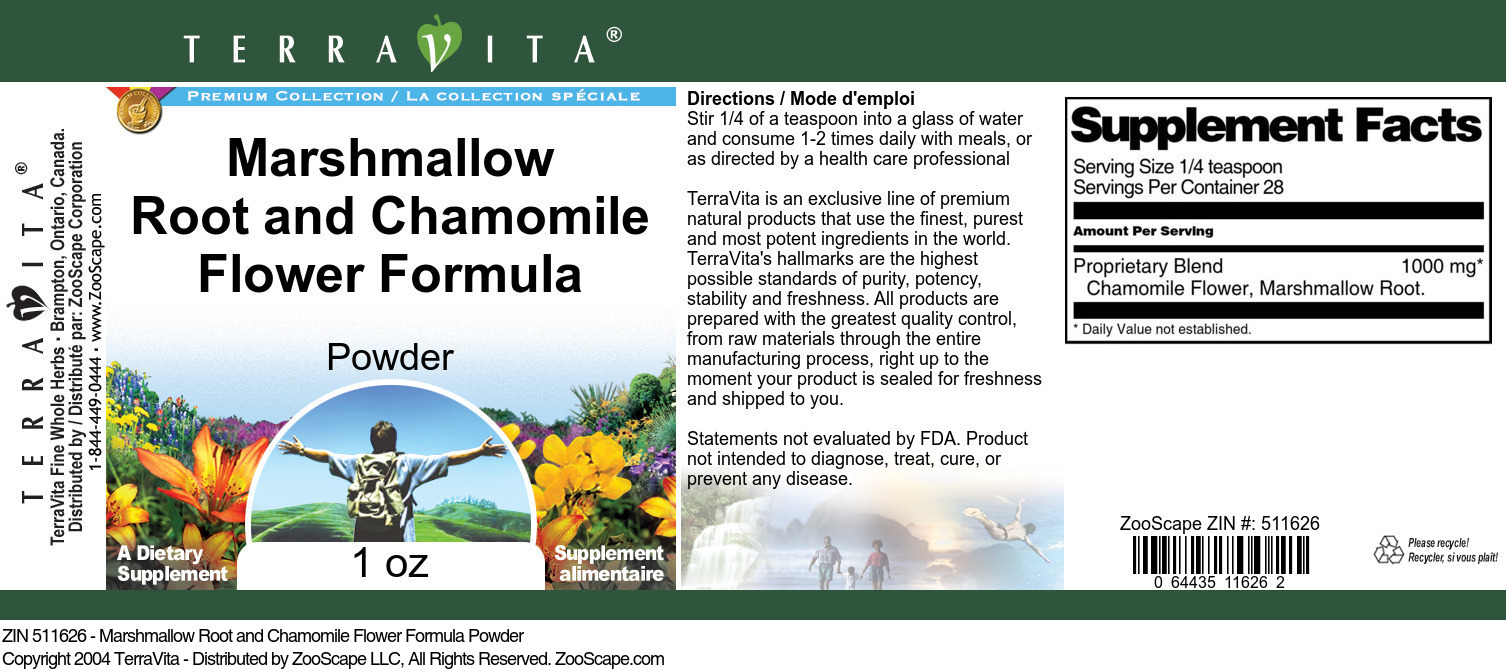 Marshmallow Root and Chamomile Flower Formula Powder - Label