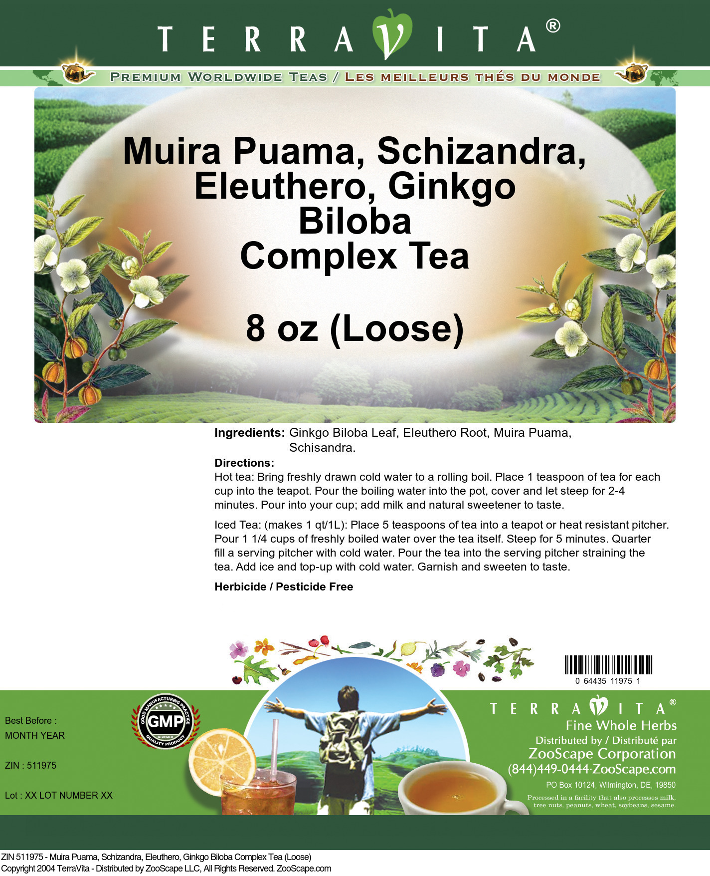 Muira Puama, Schizandra, Eleuthero, Ginkgo Biloba Complex Tea (Loose) - Label
