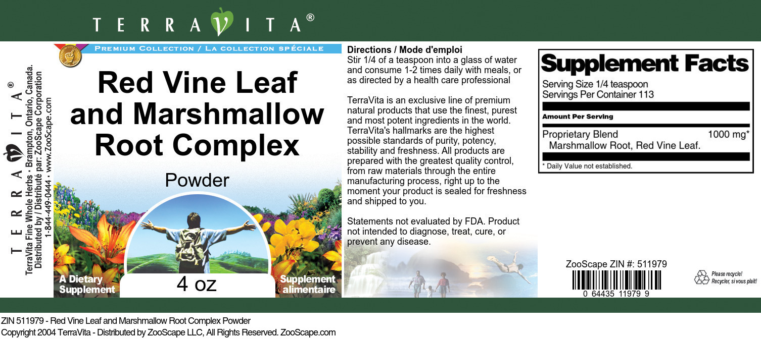 Red Vine Leaf and Marshmallow Root Complex Powder - Label