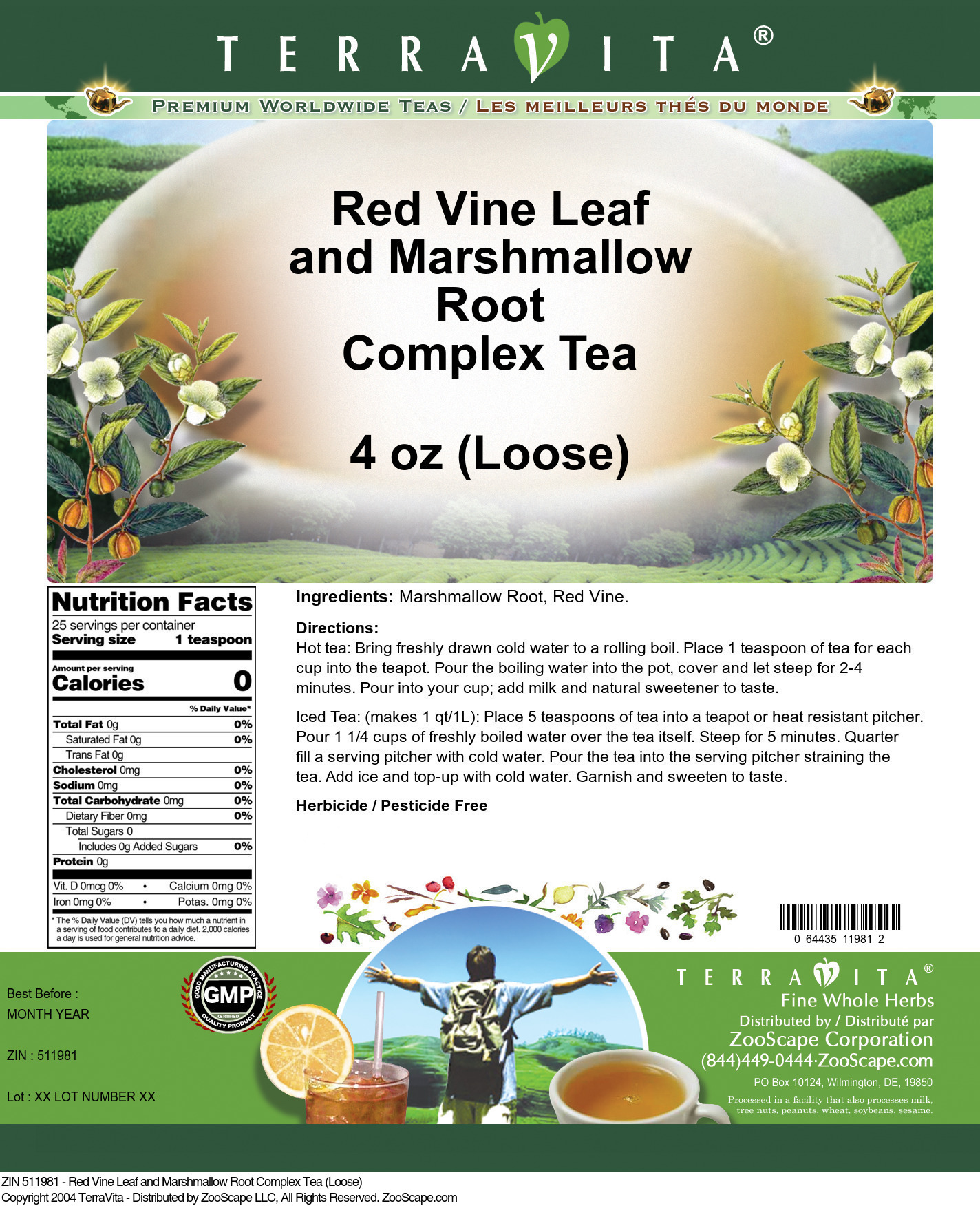 Red Vine Leaf and Marshmallow Root Complex Tea (Loose) - Label