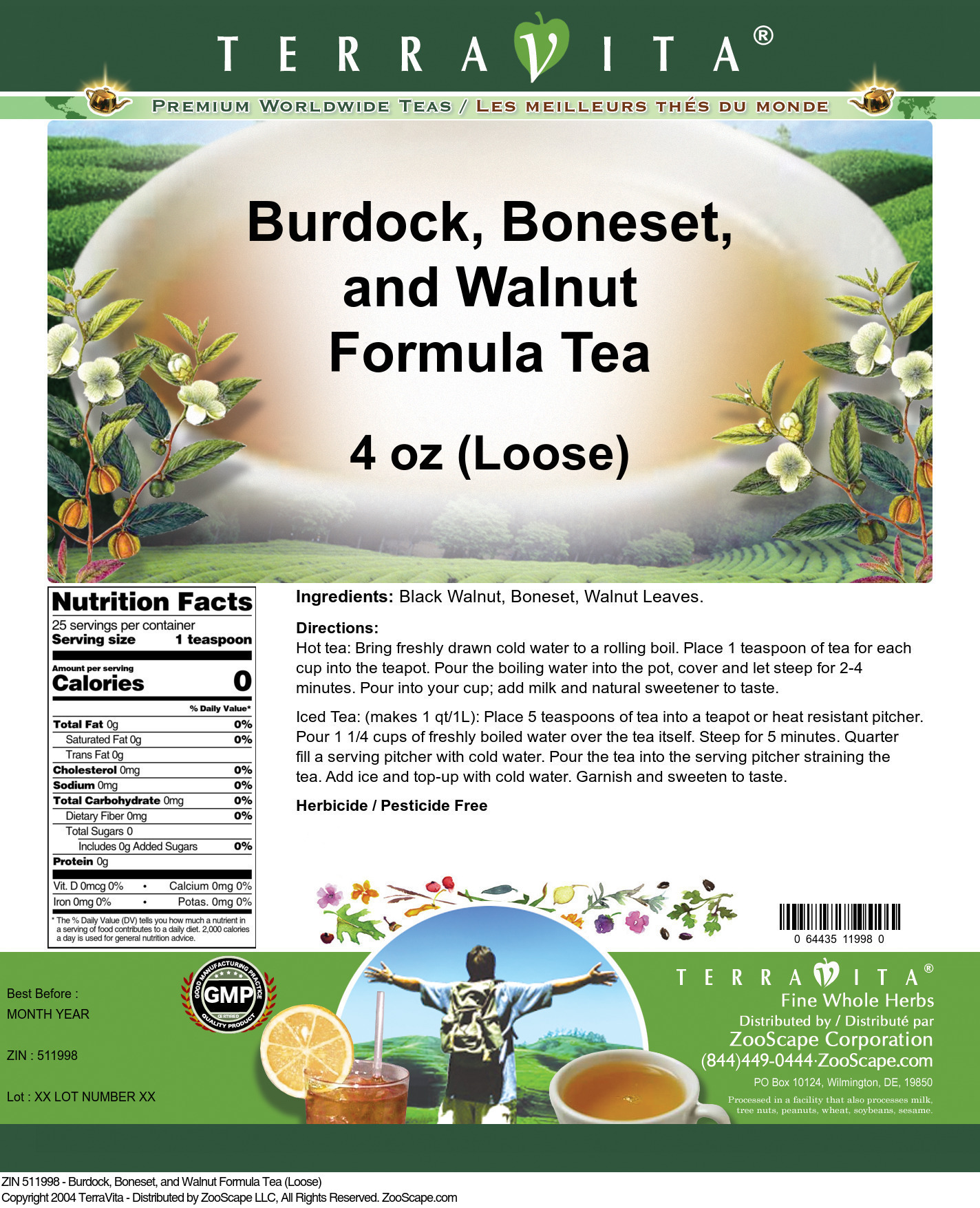 Burdock, Boneset, and Walnut Formula Tea (Loose) - Label