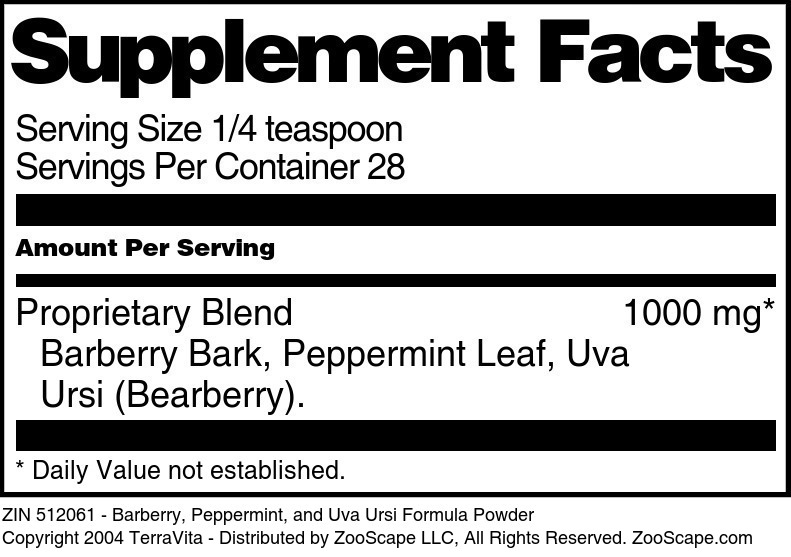 Barberry, Peppermint, and Uva Ursi Formula Powder - Supplement / Nutrition Facts