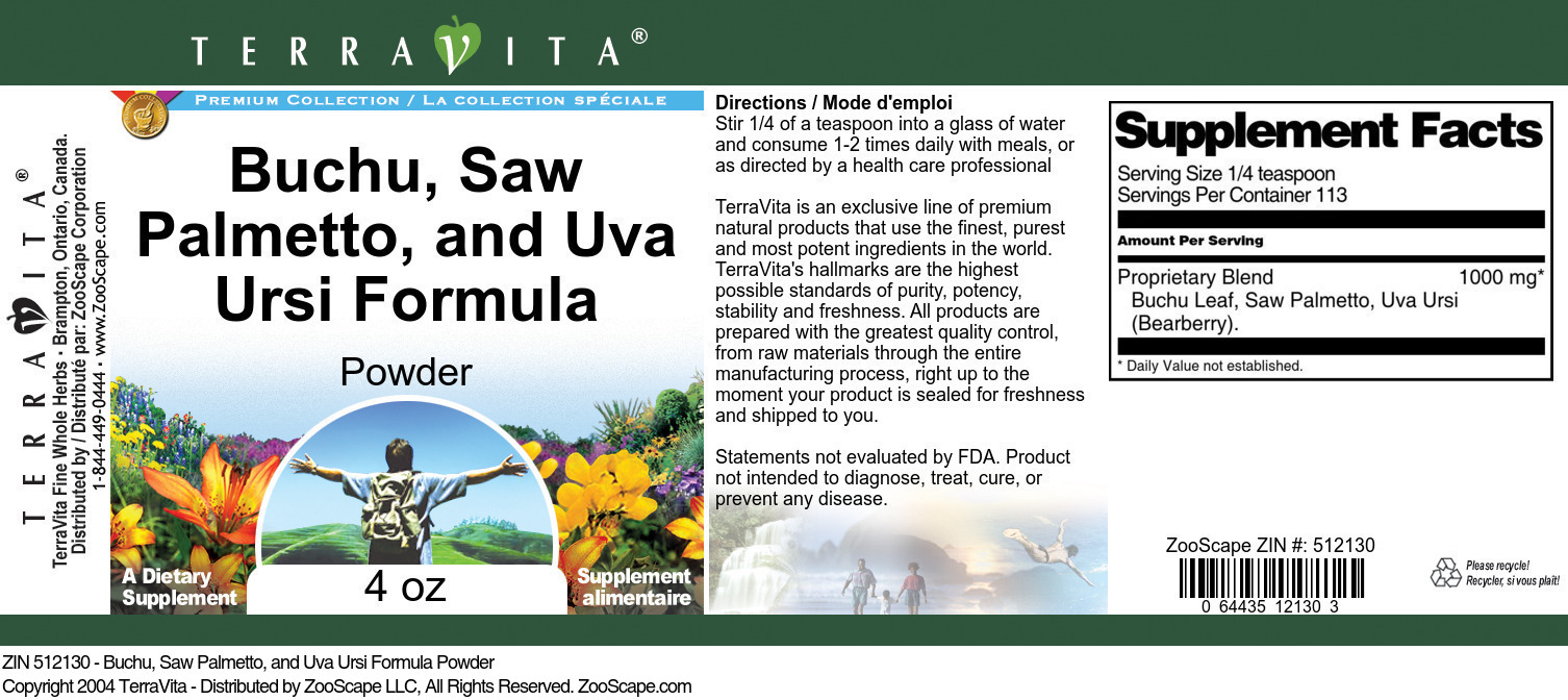 Buchu, Saw Palmetto, and Uva Ursi Formula Powder - Label