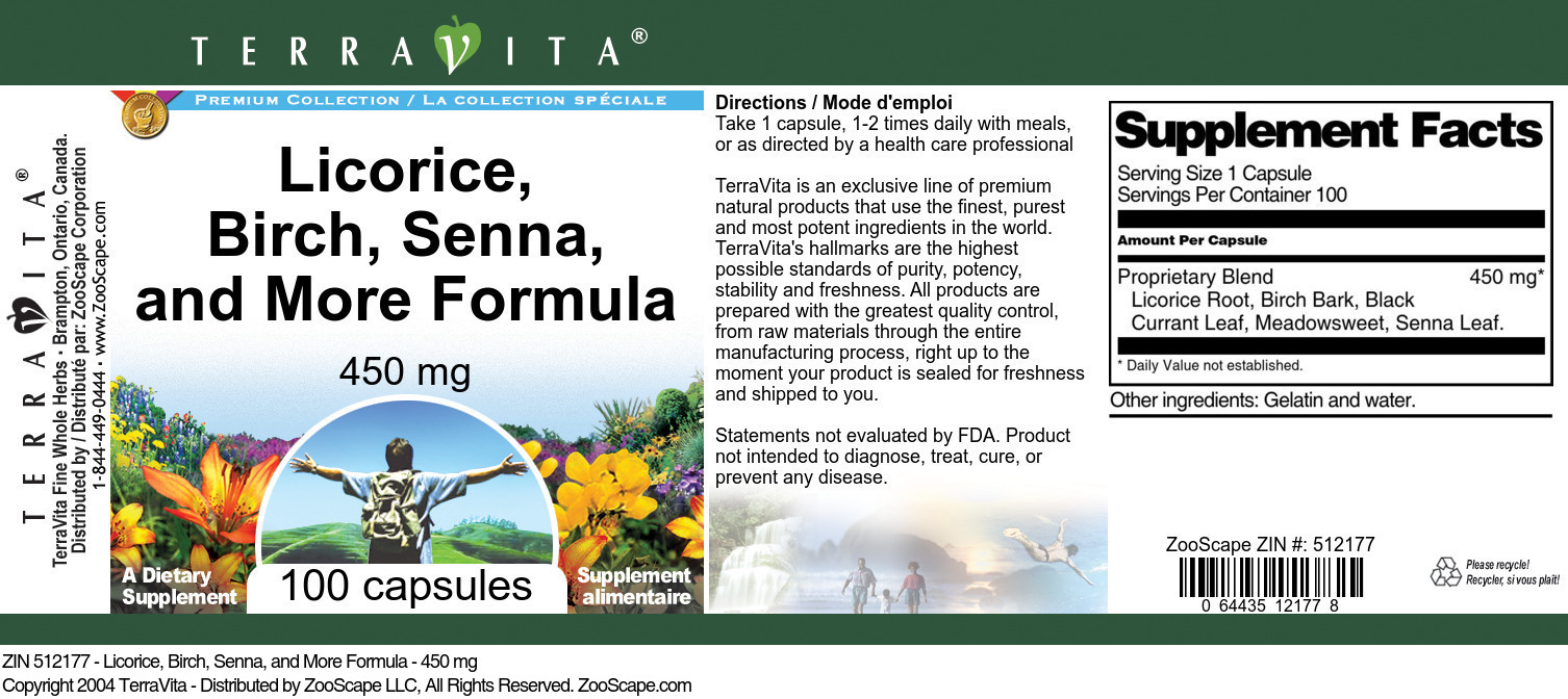 Licorice, Birch, Senna, and More Formula - 450 mg - Label