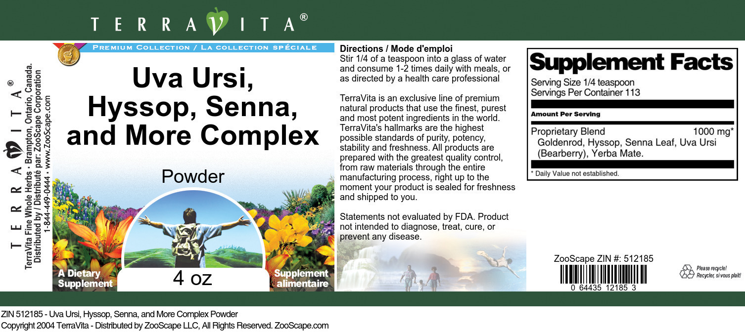 Uva Ursi, Hyssop, Senna, and More Complex Powder - Label