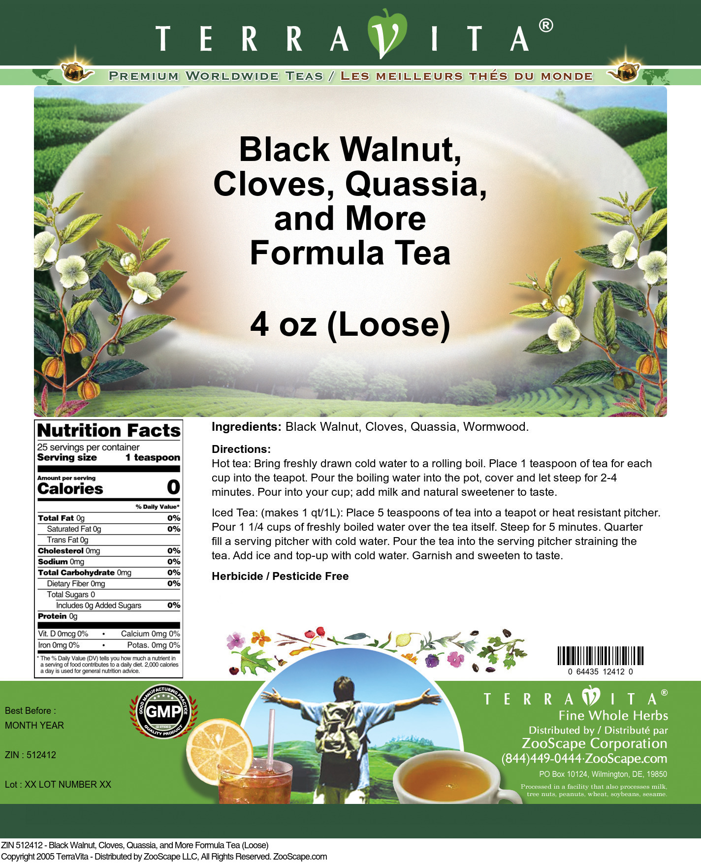 Black Walnut, Cloves, Quassia, and More Formula Tea (Loose) - Label