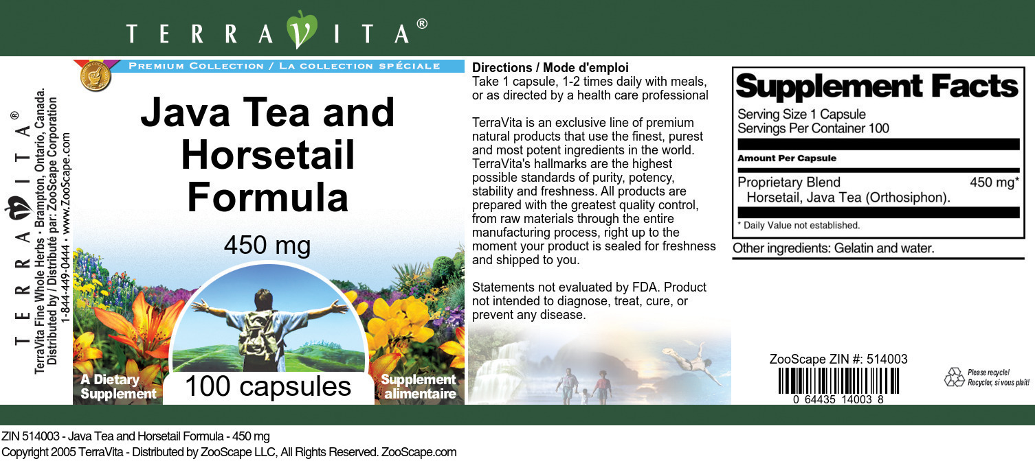 Java Tea and Horsetail Formula - 450 mg - Label