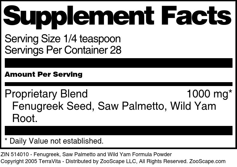 Fenugreek, Saw Palmetto and Wild Yam Formula Powder - Supplement / Nutrition Facts