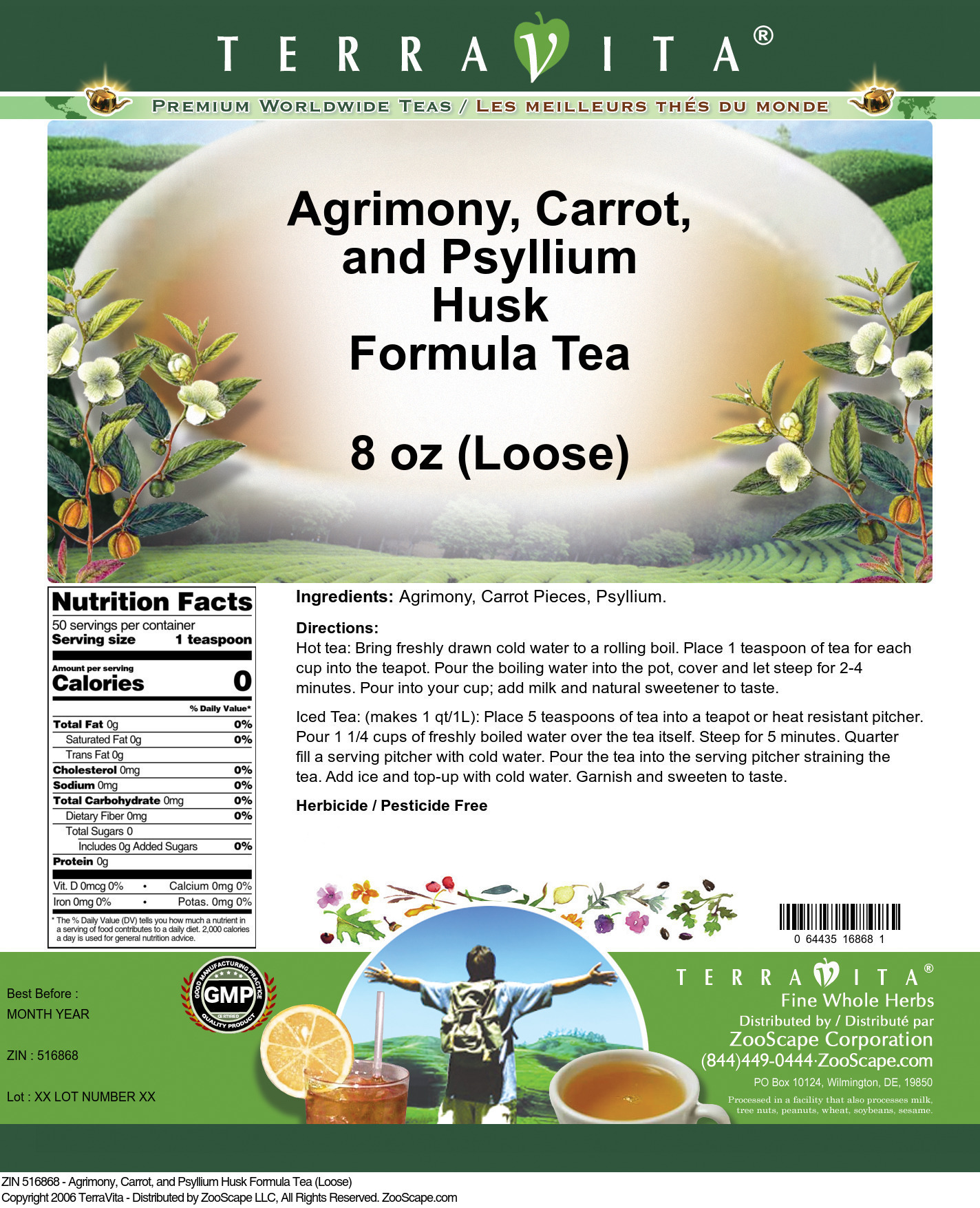 Agrimony, Carrot, and Psyllium Husk Formula Tea (Loose) - Label