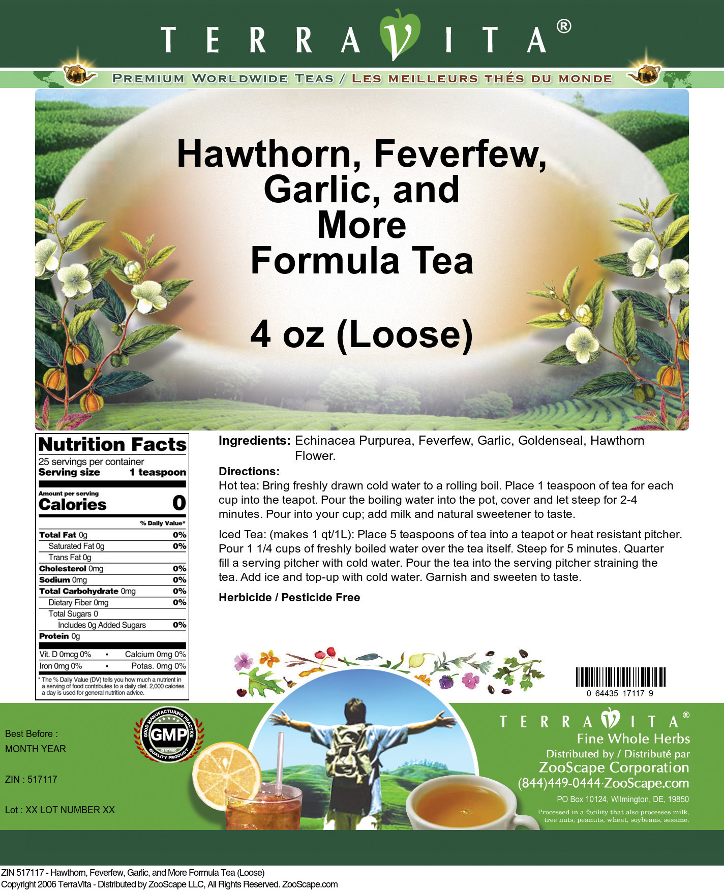 Hawthorn, Feverfew, Garlic, and More Formula Tea (Loose) - Label