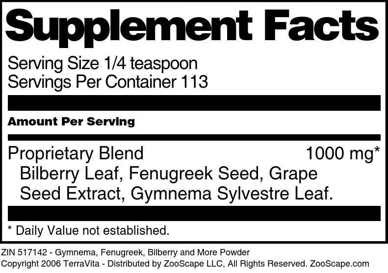 Gymnema, Fenugreek, Bilberry and More Powder - Supplement / Nutrition Facts