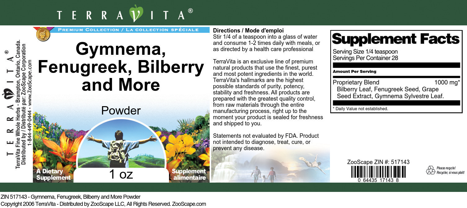 Gymnema, Fenugreek, Bilberry and More Powder - Label