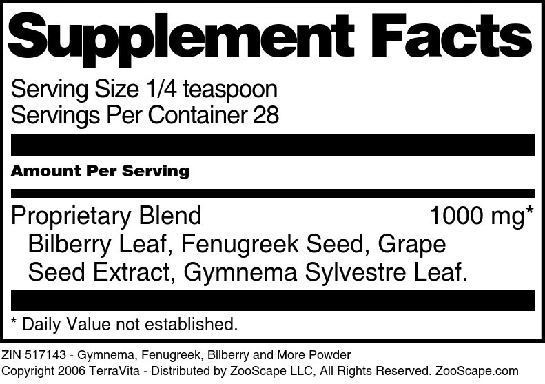 Gymnema, Fenugreek, Bilberry and More Powder - Supplement / Nutrition Facts