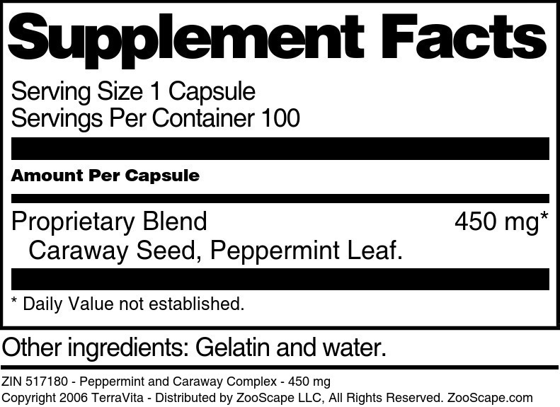 Peppermint and Caraway Complex - 450 mg - Supplement / Nutrition Facts