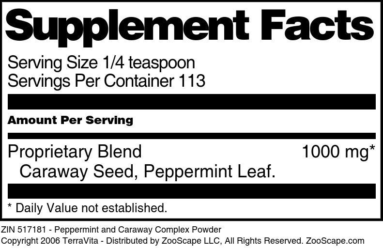 Peppermint and Caraway Complex Powder - Supplement / Nutrition Facts
