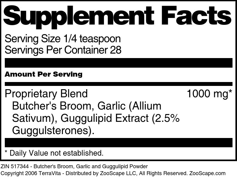 Butcher's Broom, Garlic and Guggulipid Powder - Supplement / Nutrition Facts