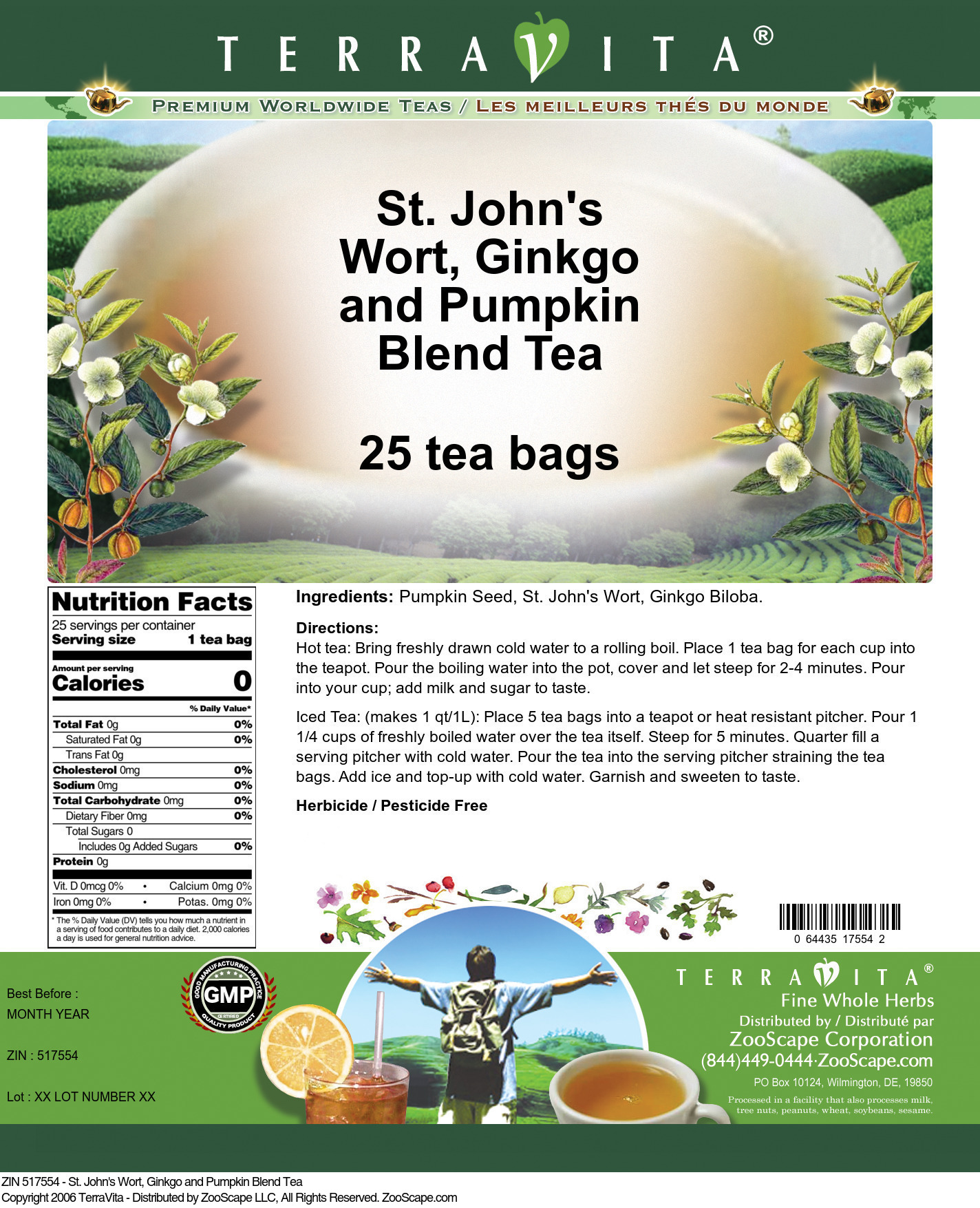 St. John's Wort, Ginkgo and Pumpkin Blend Tea - Label
