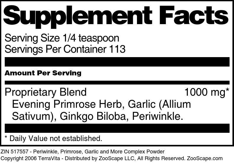 Periwinkle, Primrose, Garlic and More Complex Powder - Supplement / Nutrition Facts