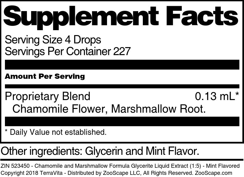 Chamomile and Marshmallow Formula Glycerite Liquid Extract (1:5) - Supplement / Nutrition Facts