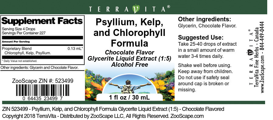 Psyllium, Kelp, and Chlorophyll Formula Glycerite Liquid Extract (1:5) - Label