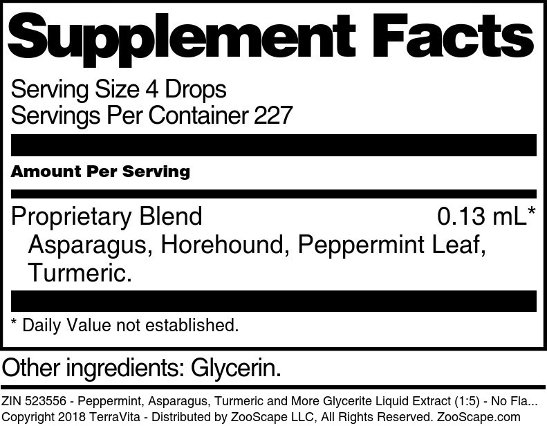Peppermint, Asparagus, Turmeric and More Glycerite Liquid Extract (1:5) - Supplement / Nutrition Facts