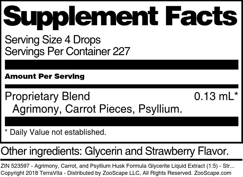 Agrimony, Carrot, and Psyllium Husk Formula Glycerite Liquid Extract (1:5) - Supplement / Nutrition Facts