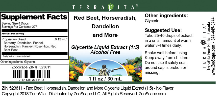 Red Beet, Horseradish, Dandelion and More Glycerite Liquid Extract (1:5) - Label