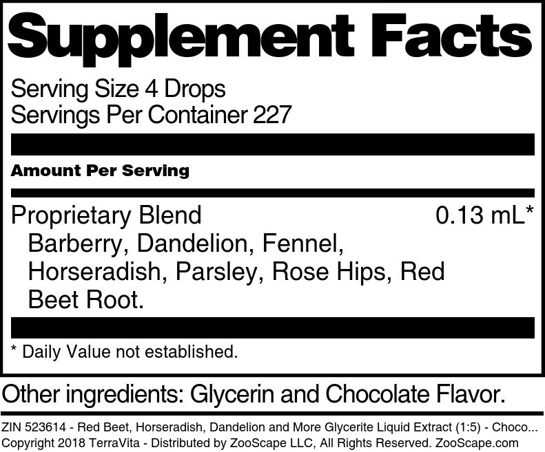 Red Beet, Horseradish, Dandelion and More Glycerite Liquid Extract (1:5) - Supplement / Nutrition Facts