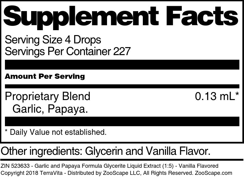 Garlic and Papaya Formula Glycerite Liquid Extract (1:5) - Supplement / Nutrition Facts