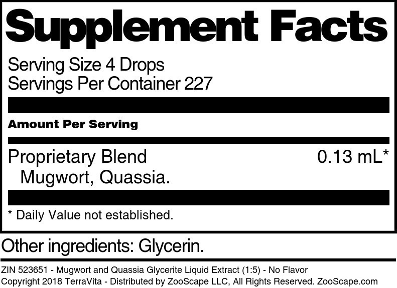 Mugwort and Quassia Glycerite Liquid Extract (1:5) - Supplement / Nutrition Facts