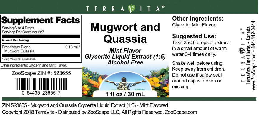 Mugwort and Quassia Glycerite Liquid Extract (1:5) - Label