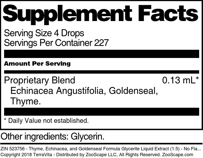 Thyme, Echinacea, and Goldenseal Formula Glycerite Liquid Extract (1:5) - Supplement / Nutrition Facts
