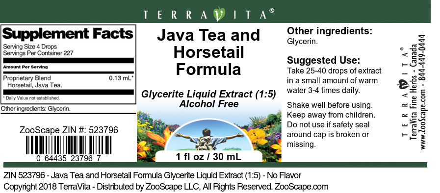 Java Tea and Horsetail Formula Glycerite Liquid Extract (1:5) - Label