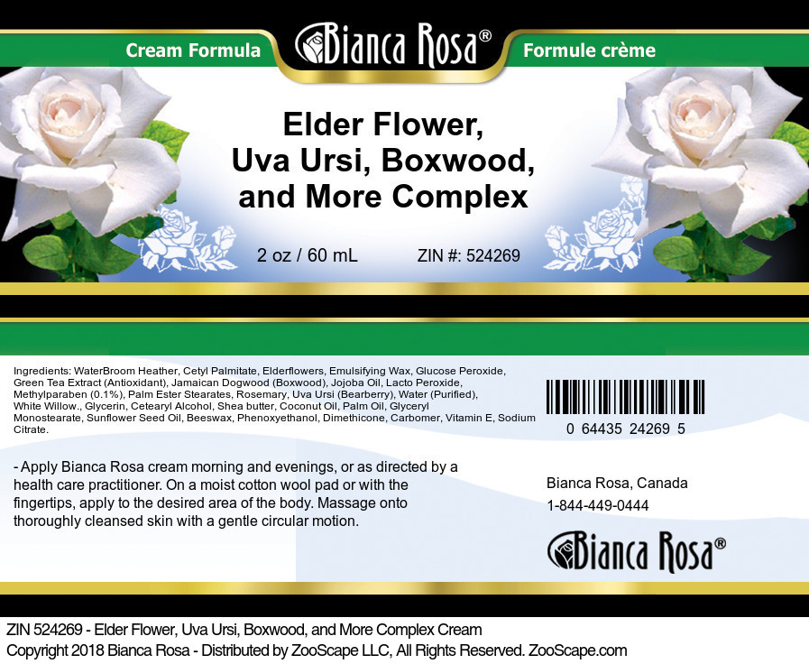 Elder Flower, Uva Ursi, Boxwood, and More Complex Cream - Label