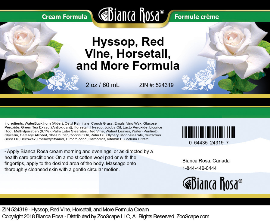 Hyssop, Red Vine, Horsetail, and More Formula Cream - Label